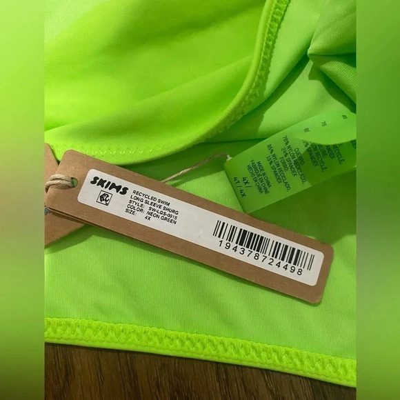 SKIMS 3 piece swim set Skirt Racerback top long sleeve top Neon Green Size 4X - Picture 14 of 16